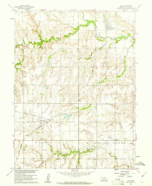 Classic USGS Oak Nebraska 7.5'x7.5' Topo Map Image