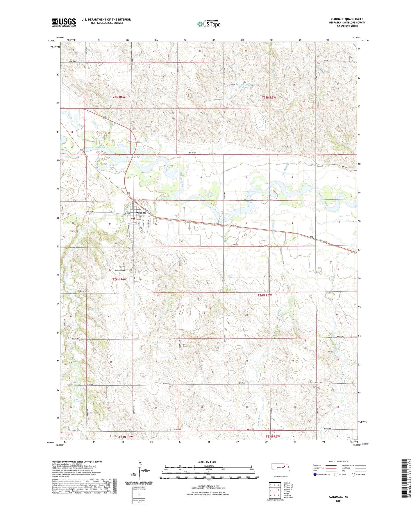 Oakdale Nebraska US Topo Map Image