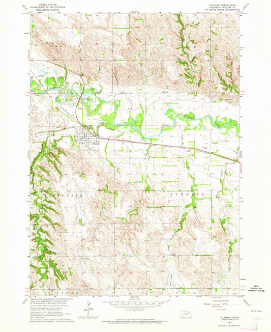 Classic USGS Oakdale Nebraska 7.5'x7.5' Topo Map Image