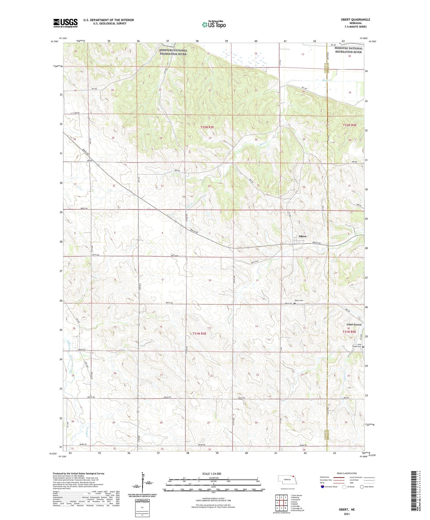 Obert Nebraska US Topo Map Image