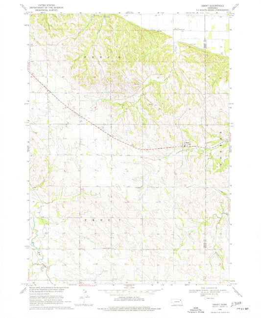 Classic USGS Obert Nebraska 7.5'x7.5' Topo Map Image