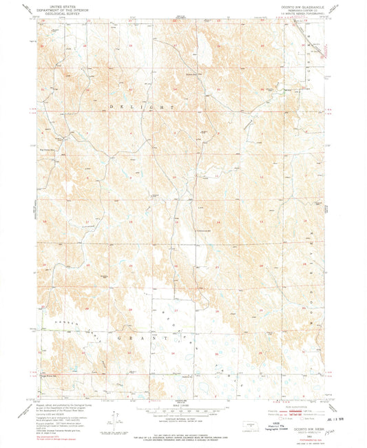 Classic USGS Oconto NW Nebraska 7.5'x7.5' Topo Map Image
