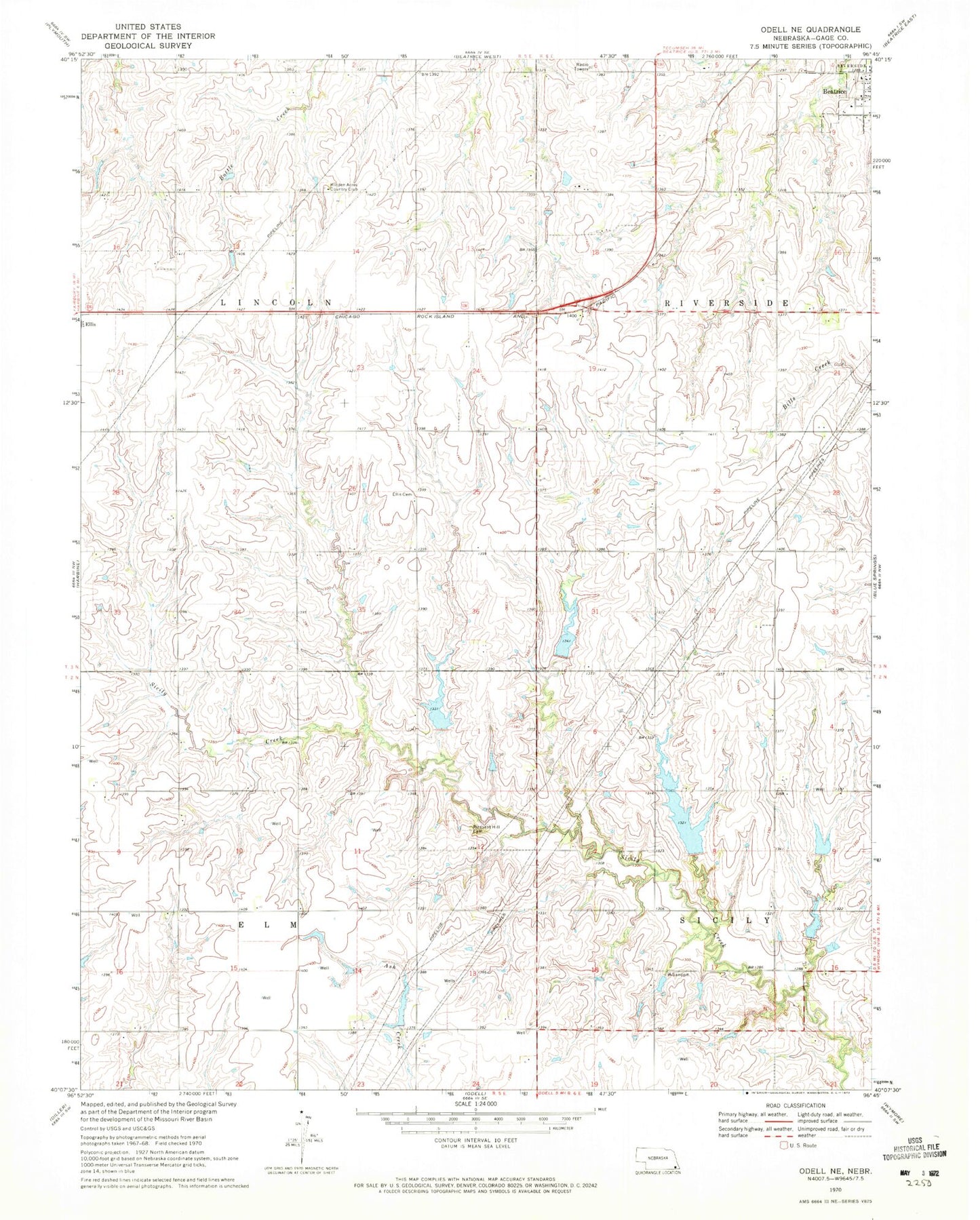 Classic USGS Odell NE Nebraska 7.5'x7.5' Topo Map Image