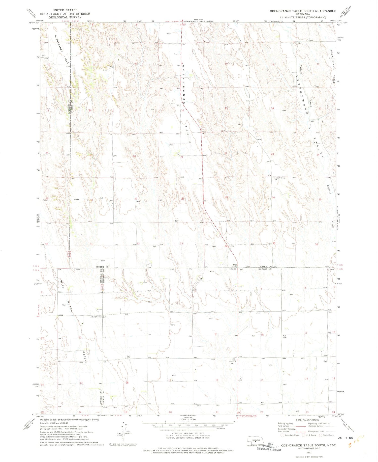 Classic USGS Odencranze Table South Nebraska 7.5'x7.5' Topo Map Image