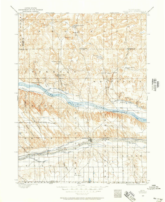 Historic 1897 Ogallala Nebraska 30'x30' Topo Map Image