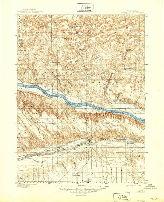 Historic 1900 Ogallala Nebraska 30'x30' Topo Map Image