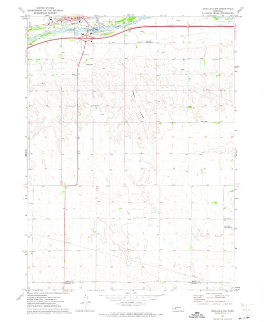 Classic USGS Ogallala SW Nebraska 7.5'x7.5' Topo Map Image
