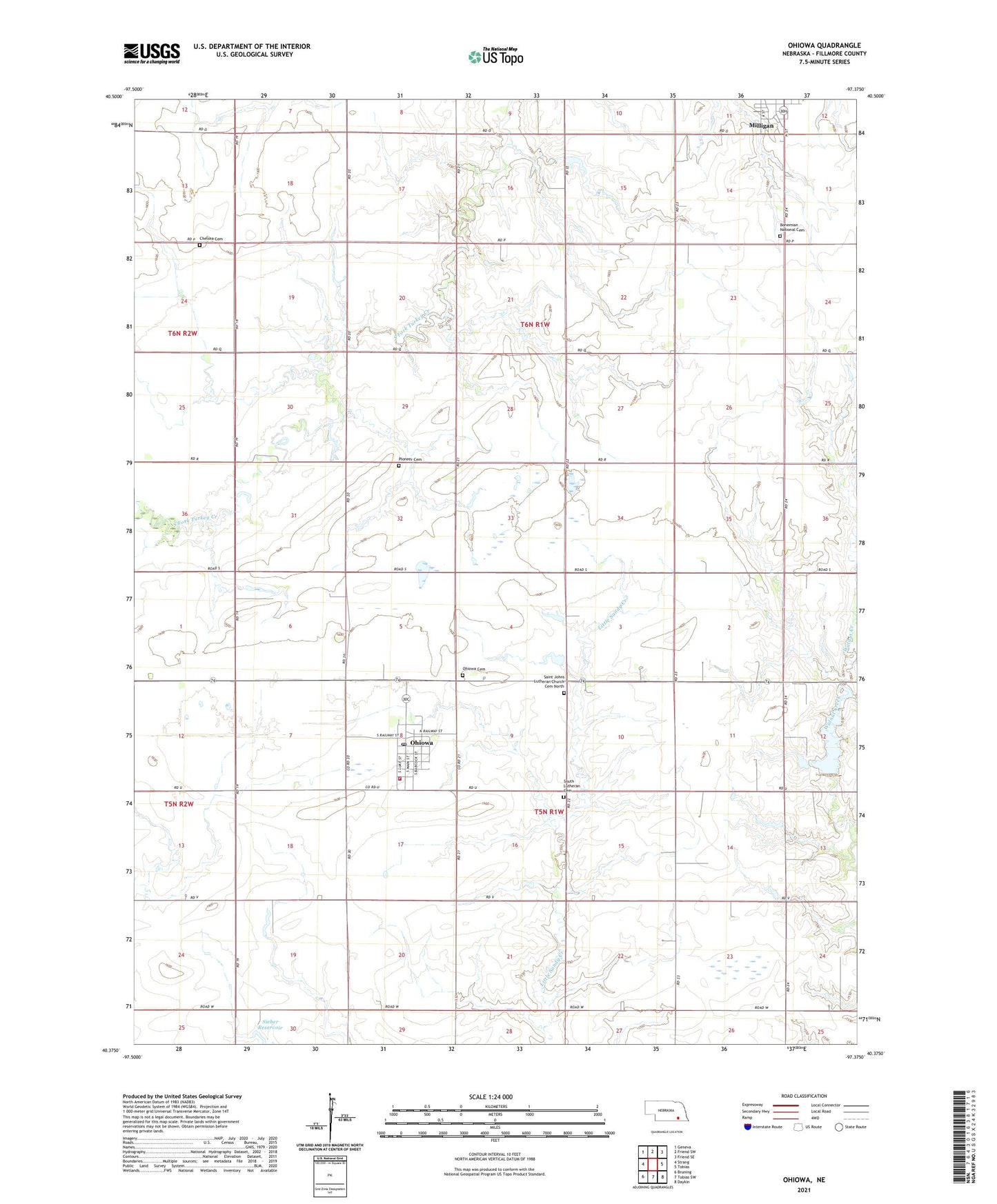 Ohiowa Nebraska US Topo Map Image