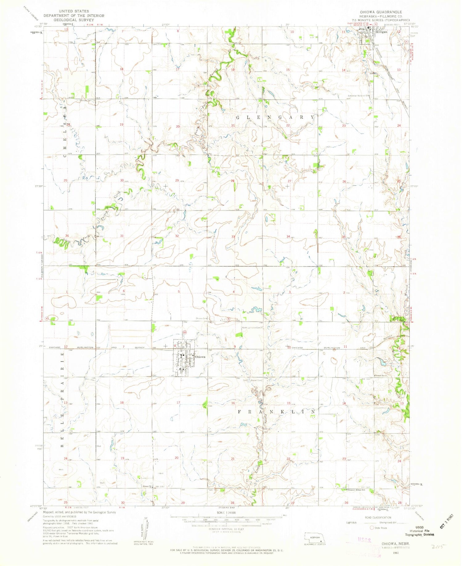 Classic USGS Ohiowa Nebraska 7.5'x7.5' Topo Map Image