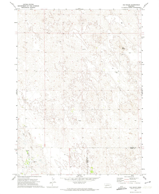 Classic USGS Old Baldy Nebraska 7.5'x7.5' Topo Map Image