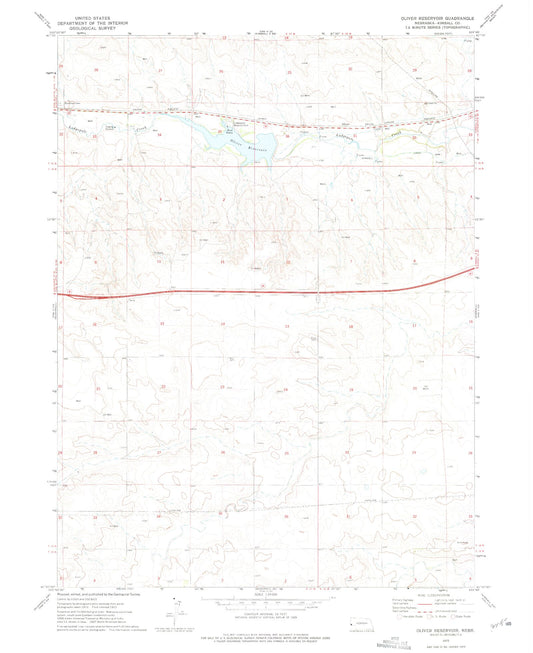 Classic USGS Oliver Reservoir Nebraska 7.5'x7.5' Topo Map Image