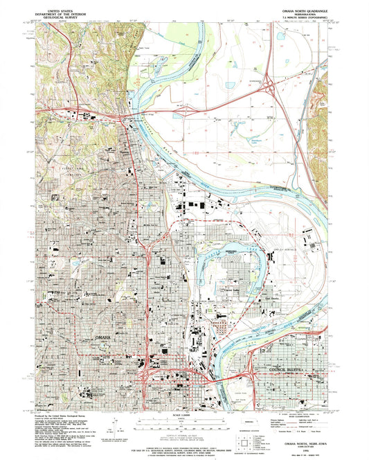 Classic USGS Omaha North Nebraska 7.5'x7.5' Topo Map Image