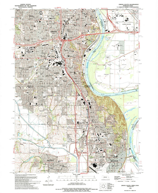 Classic USGS Omaha South Nebraska 7.5'x7.5' Topo Map Image