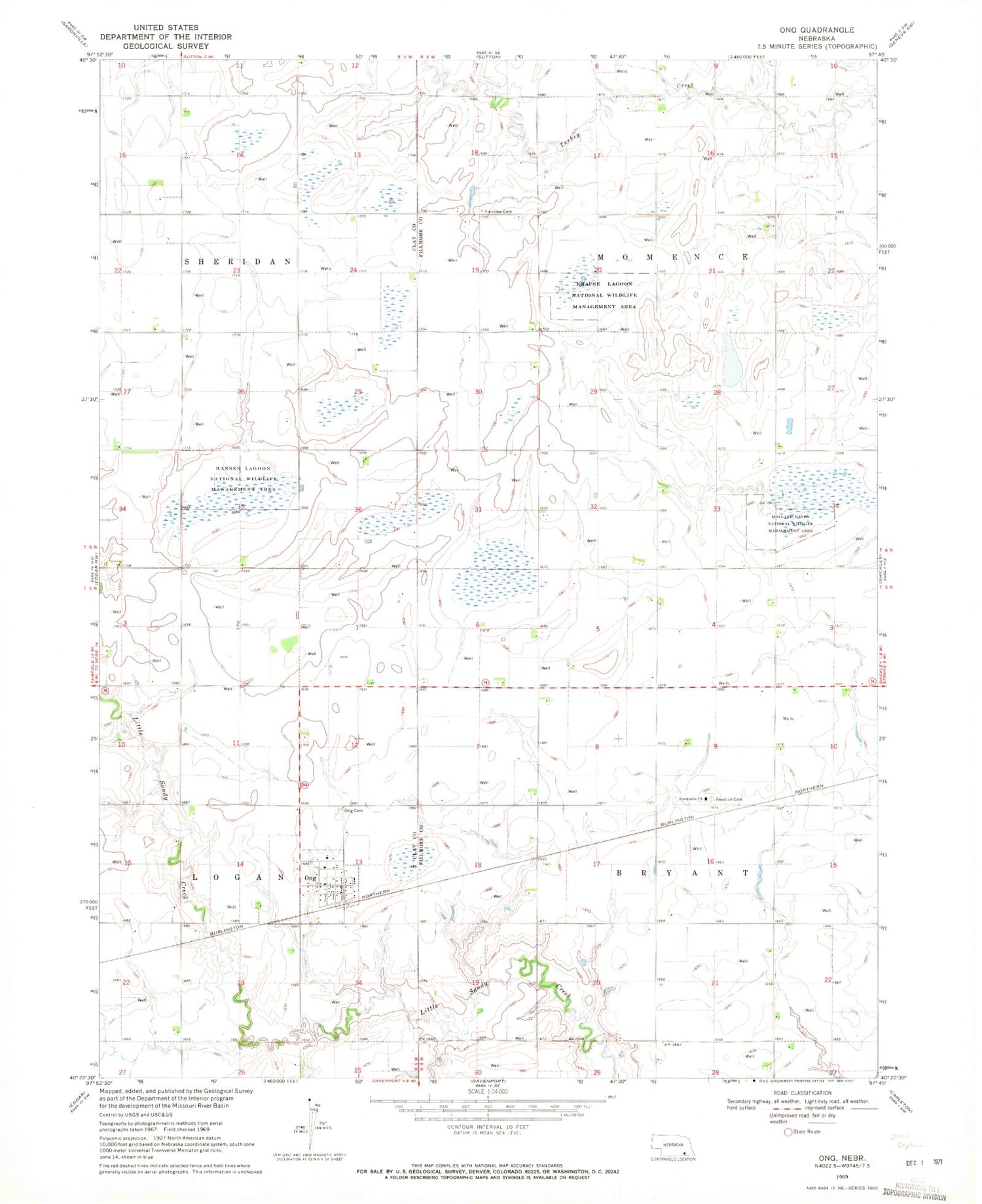 Classic USGS Ong Nebraska 7.5'x7.5' Topo Map Image