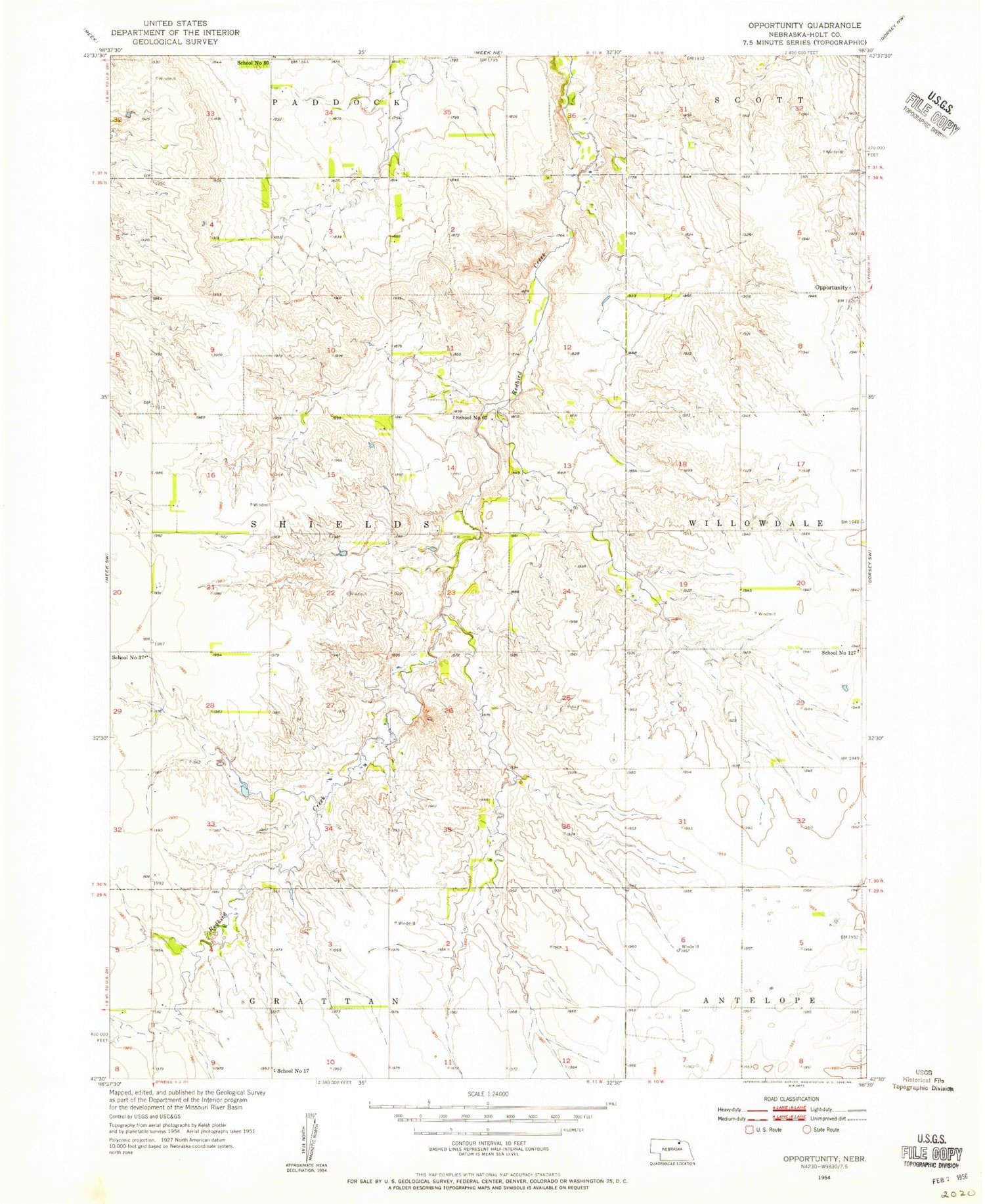 Classic USGS Opportunity Nebraska 7.5'x7.5' Topo Map Image