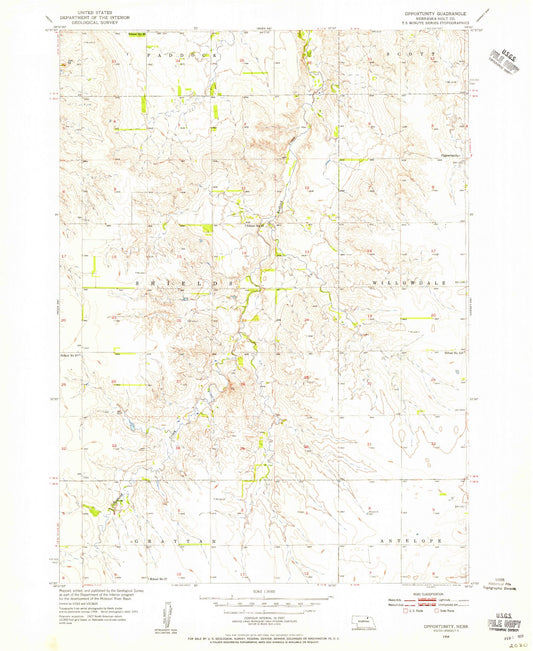 Classic USGS Opportunity Nebraska 7.5'x7.5' Topo Map Image