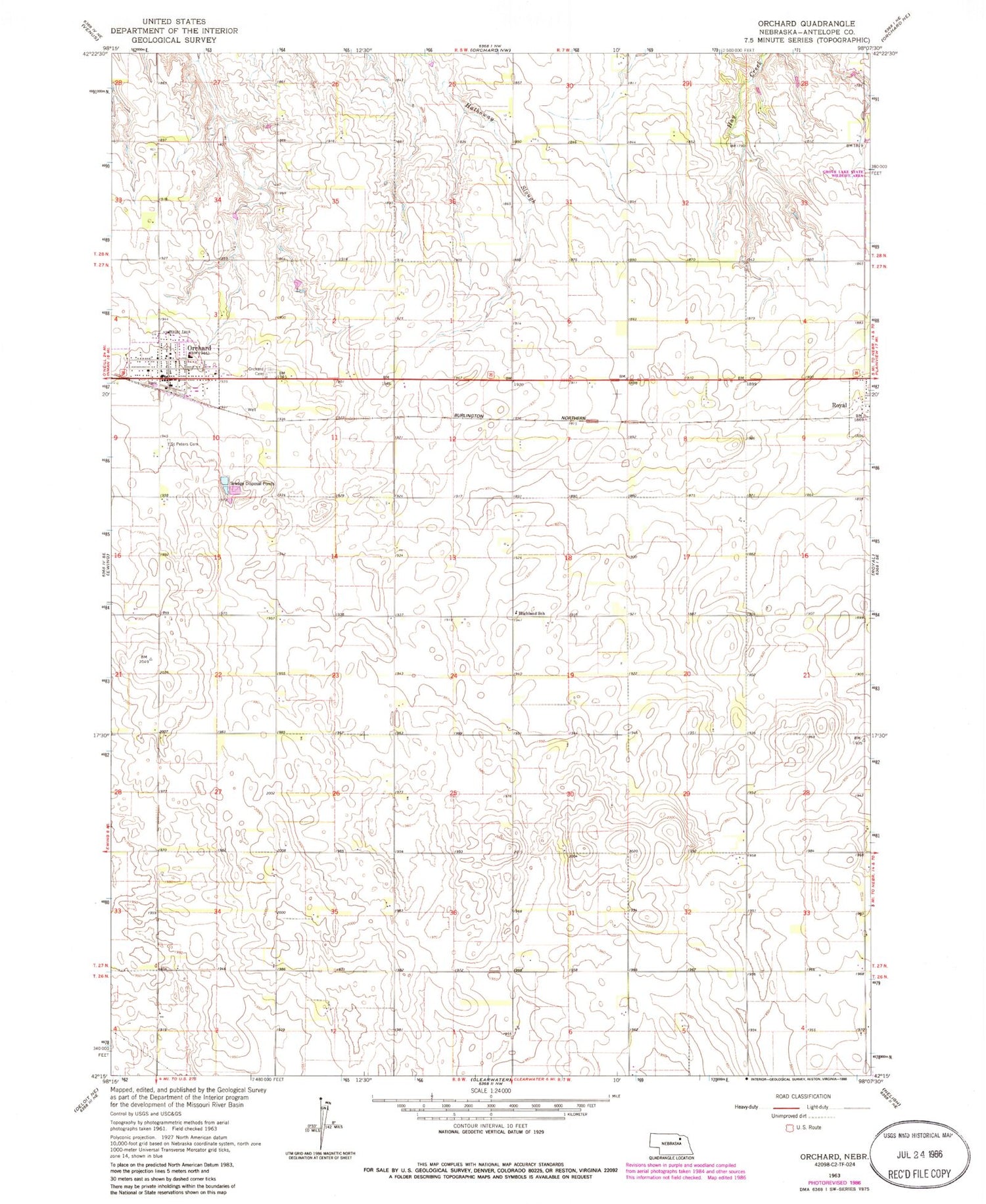 Classic USGS Orchard Nebraska 7.5'x7.5' Topo Map Image