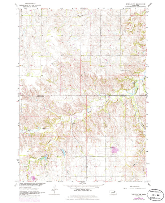 Classic USGS Orchard NW Nebraska 7.5'x7.5' Topo Map Image