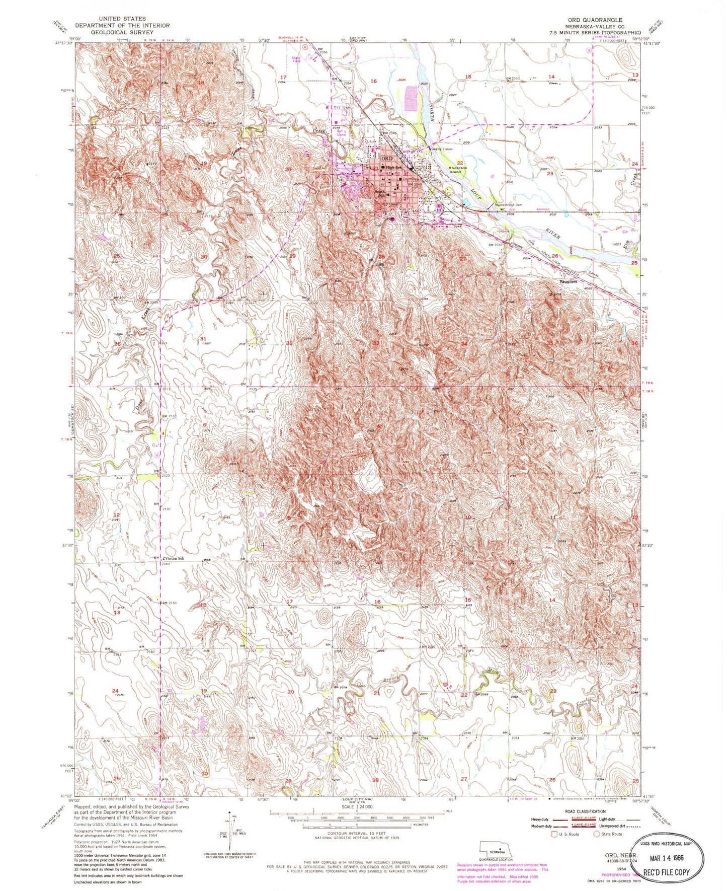 Classic USGS Ord Nebraska 7.5'x7.5' Topo Map Image