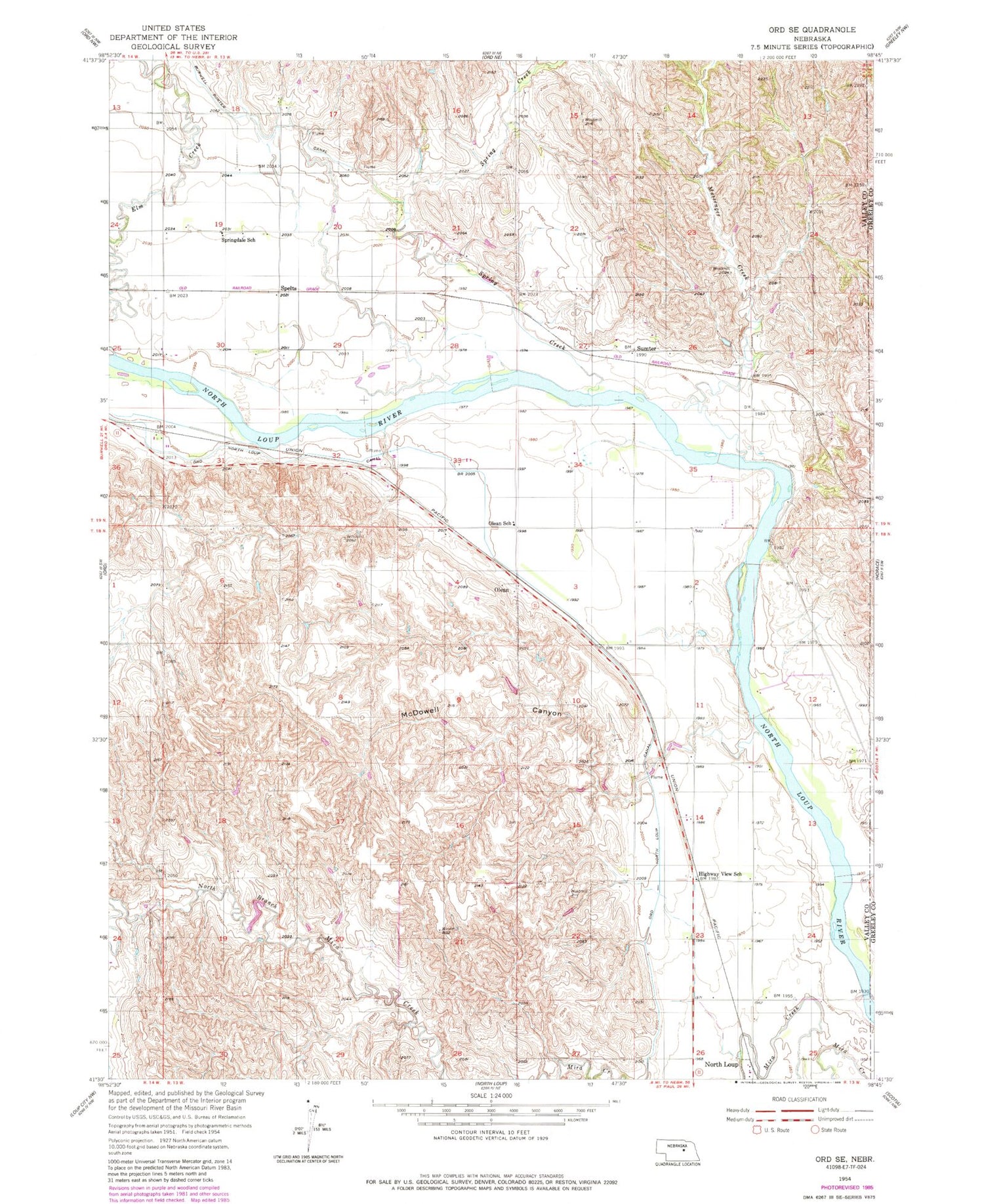 Classic USGS Ord SE Nebraska 7.5'x7.5' Topo Map Image