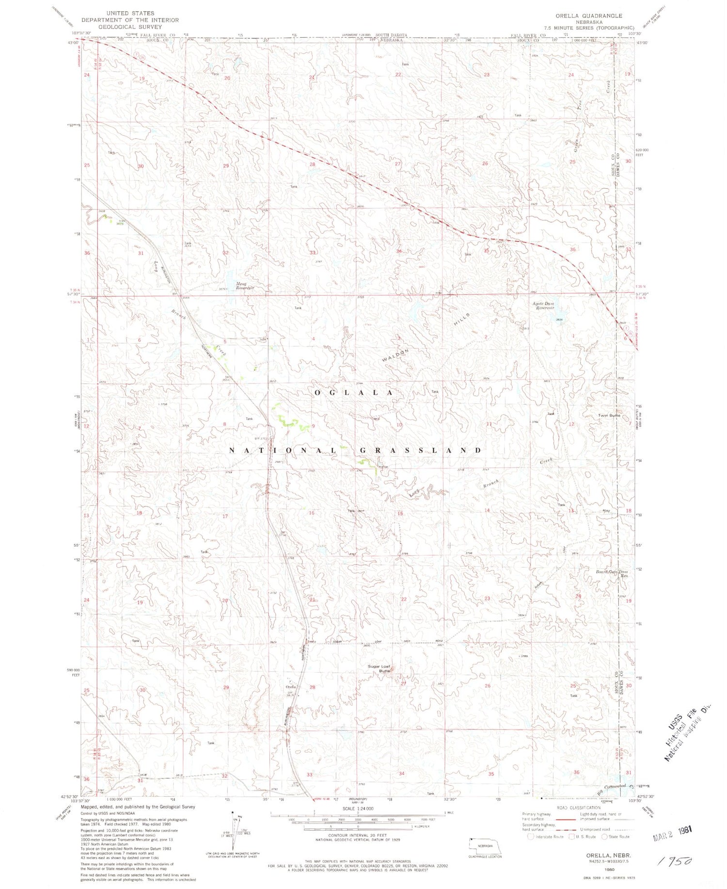 Classic USGS Orella Nebraska 7.5'x7.5' Topo Map Image