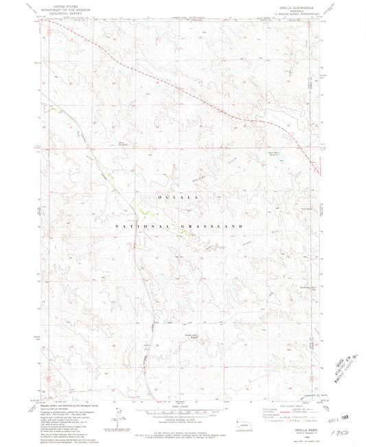 Classic USGS Orella Nebraska 7.5'x7.5' Topo Map Image