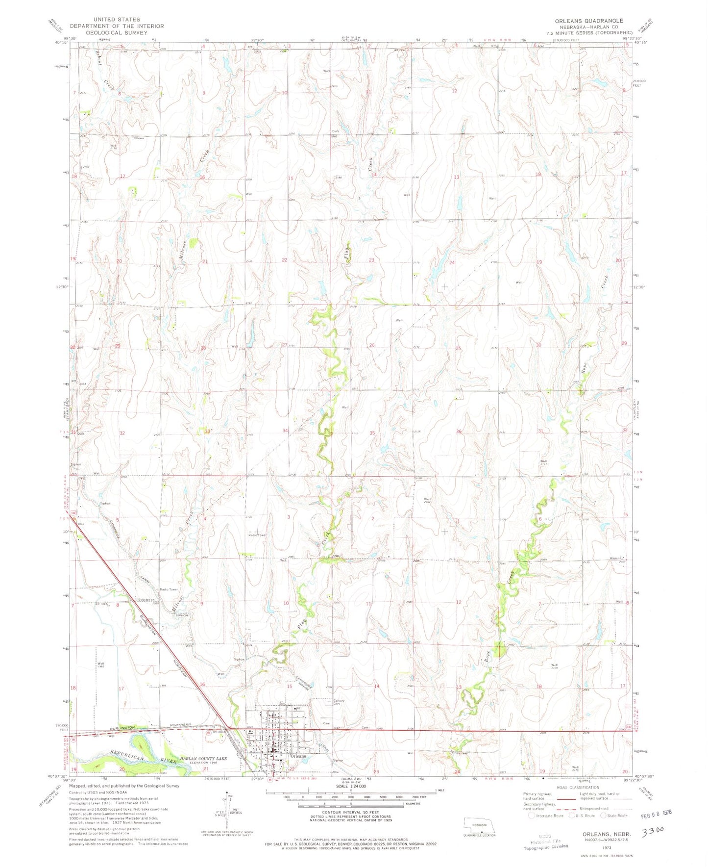 Classic USGS Orleans Nebraska 7.5'x7.5' Topo Map Image
