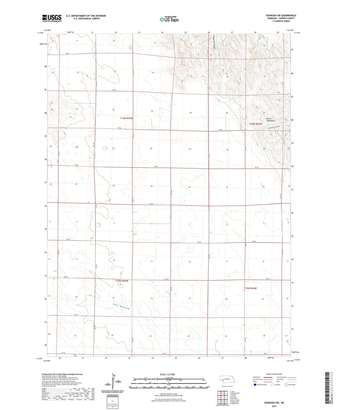 Oshkosh SW Nebraska US Topo Map Image