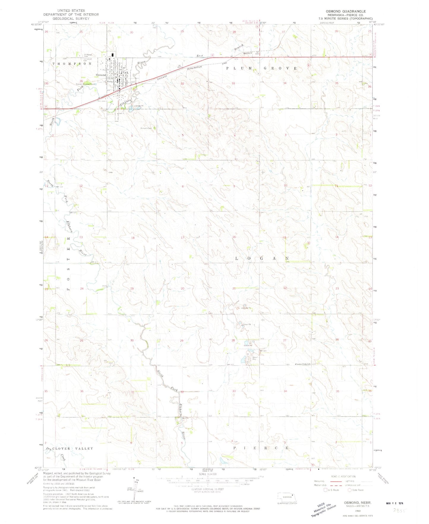 Classic USGS Osmond Nebraska 7.5'x7.5' Topo Map Image