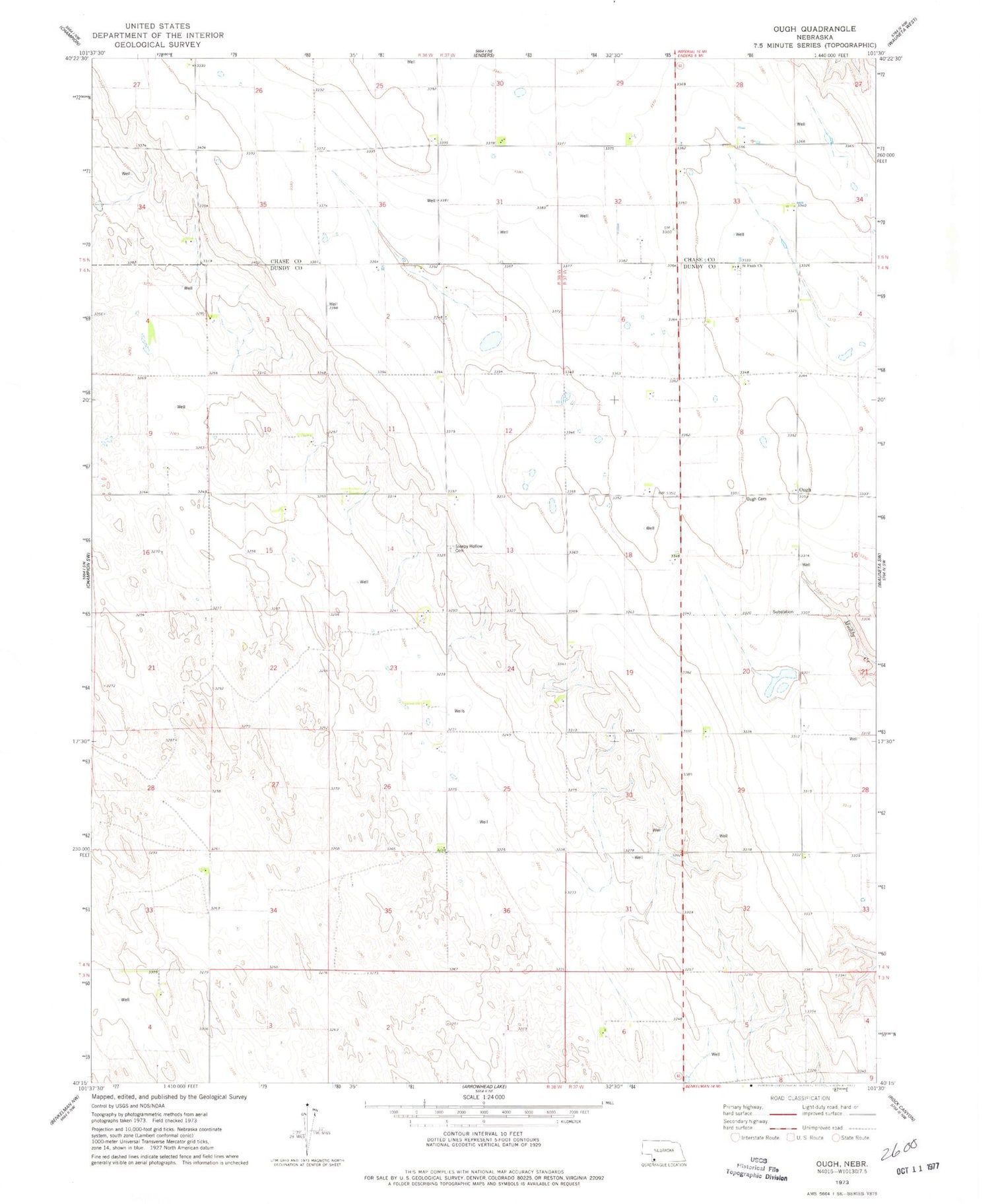 Classic USGS Ough Nebraska 7.5'x7.5' Topo Map Image