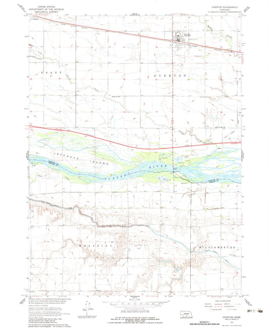 Classic USGS Overton Nebraska 7.5'x7.5' Topo Map Image
