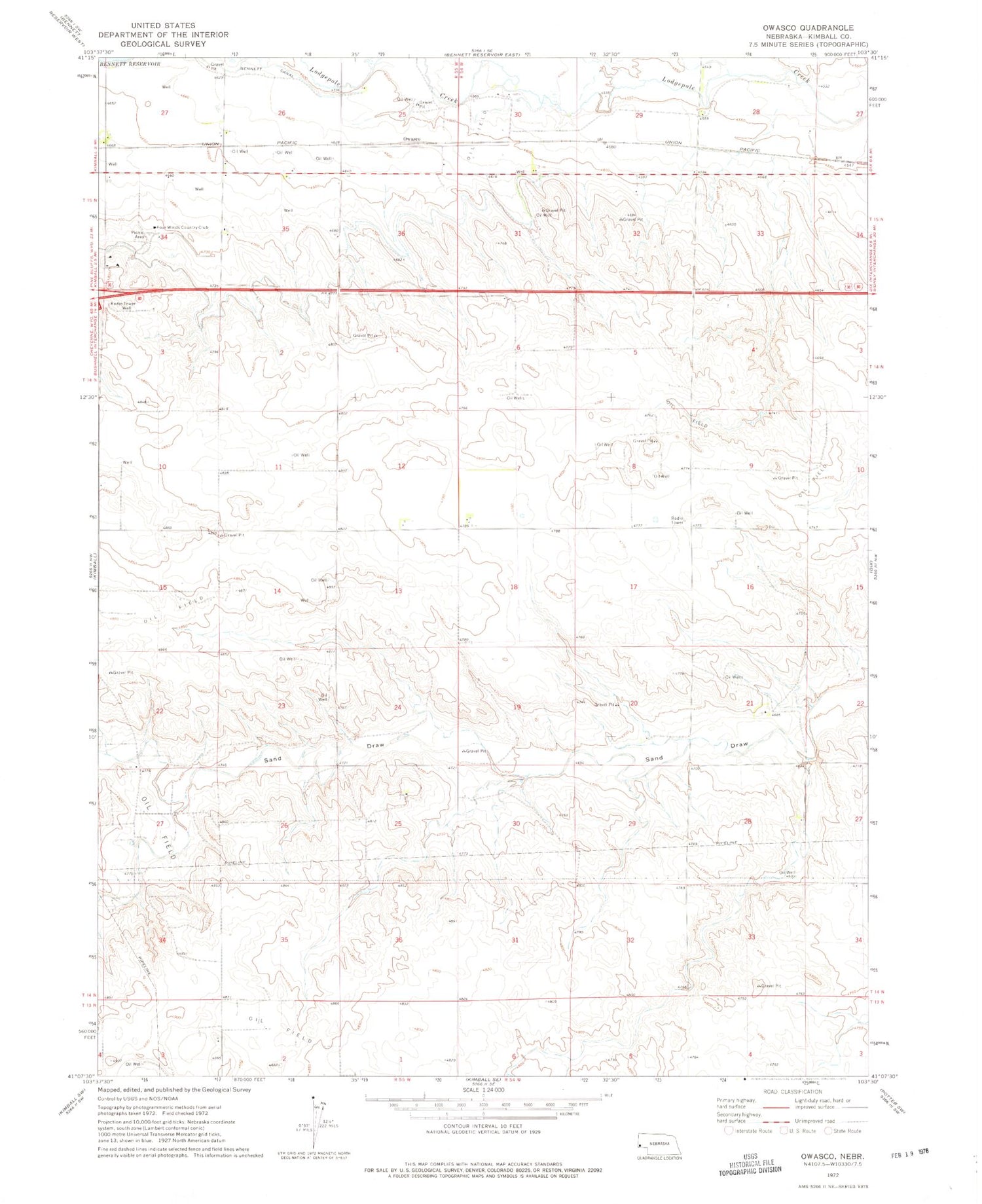 Classic USGS Owasco Nebraska 7.5'x7.5' Topo Map Image