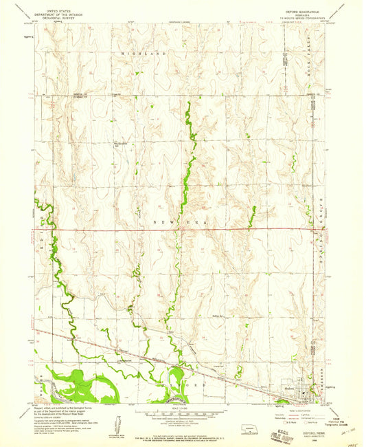 Classic USGS Oxford Nebraska 7.5'x7.5' Topo Map Image