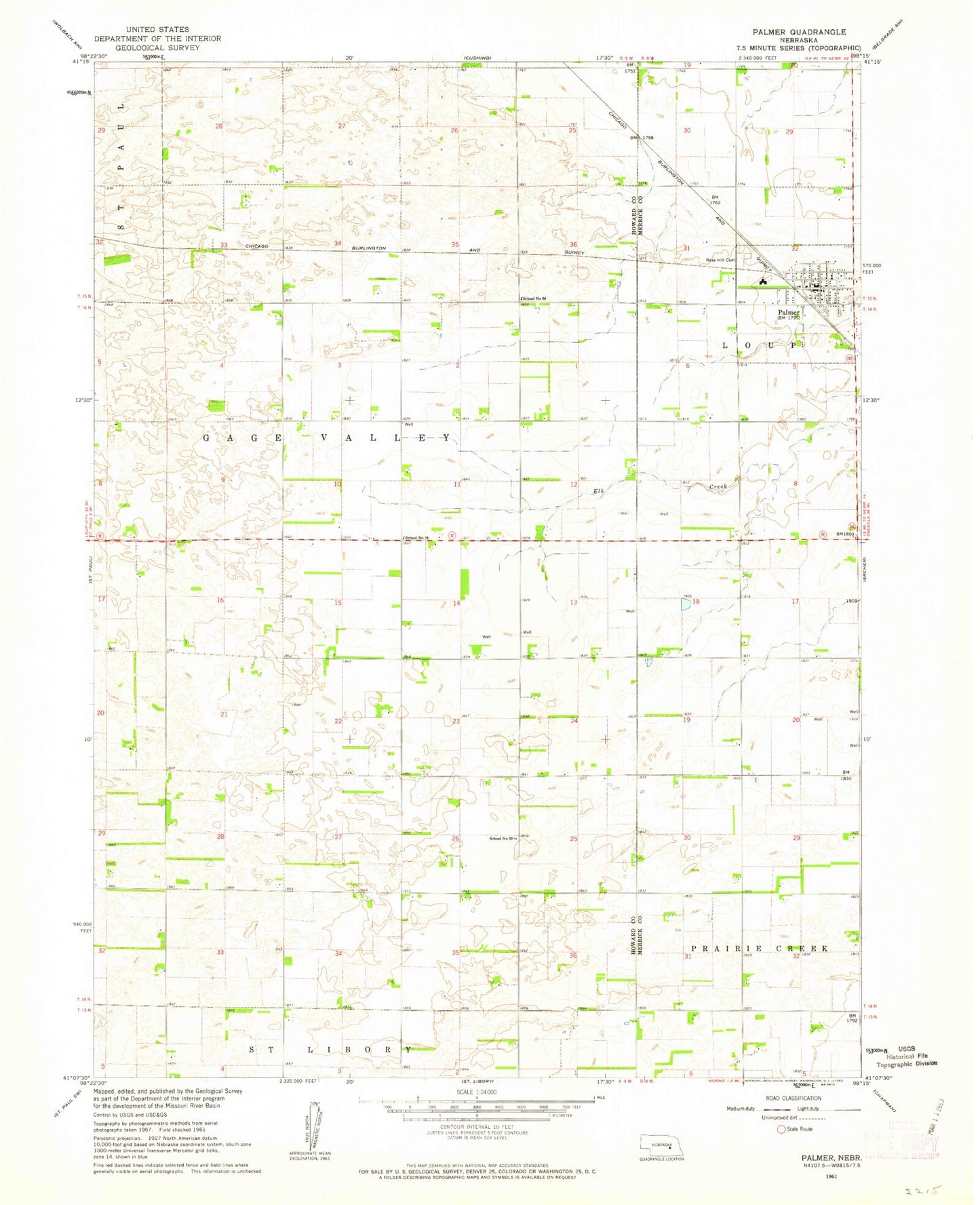 Classic USGS Palmer Nebraska 7.5'x7.5' Topo Map Image