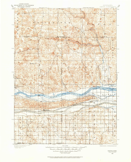 Historic 1898 Paxton Nebraska 30'x30' Topo Map Image