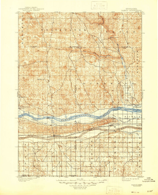 Historic 1901 Paxton Nebraska 30'x30' Topo Map Image