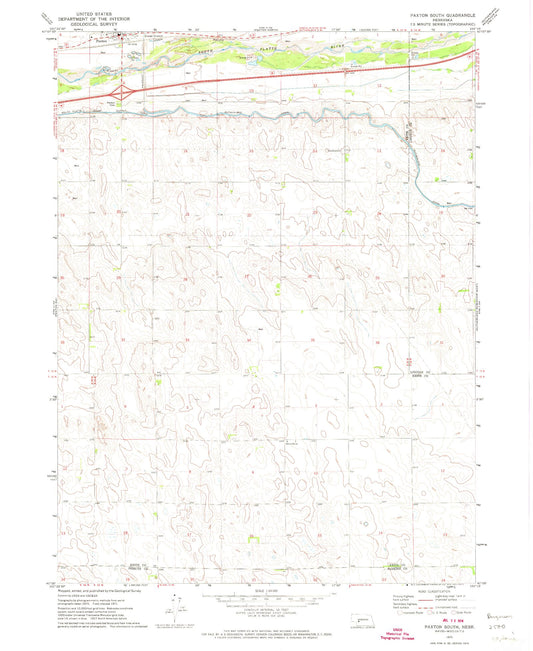 Classic USGS Paxton South Nebraska 7.5'x7.5' Topo Map Image