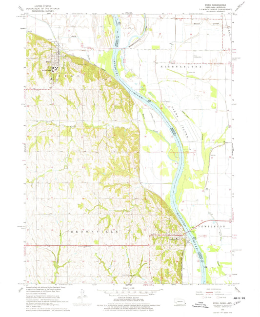 Classic USGS Peru Nebraska 7.5'x7.5' Topo Map Image