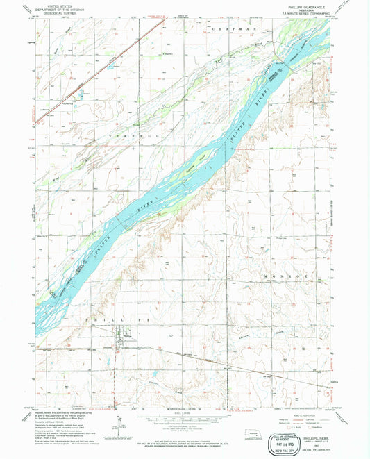Classic USGS Phillips Nebraska 7.5'x7.5' Topo Map Image