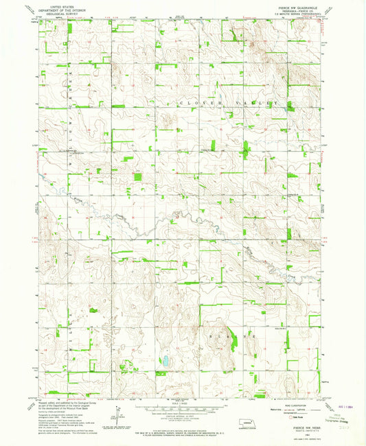 Classic USGS Pierce NW Nebraska 7.5'x7.5' Topo Map Image