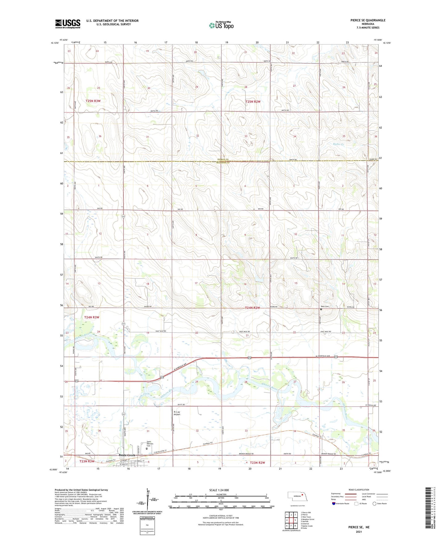 Pierce SE Nebraska US Topo Map Image