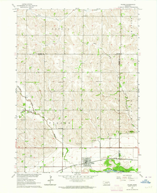 Classic USGS Pilger Nebraska 7.5'x7.5' Topo Map Image