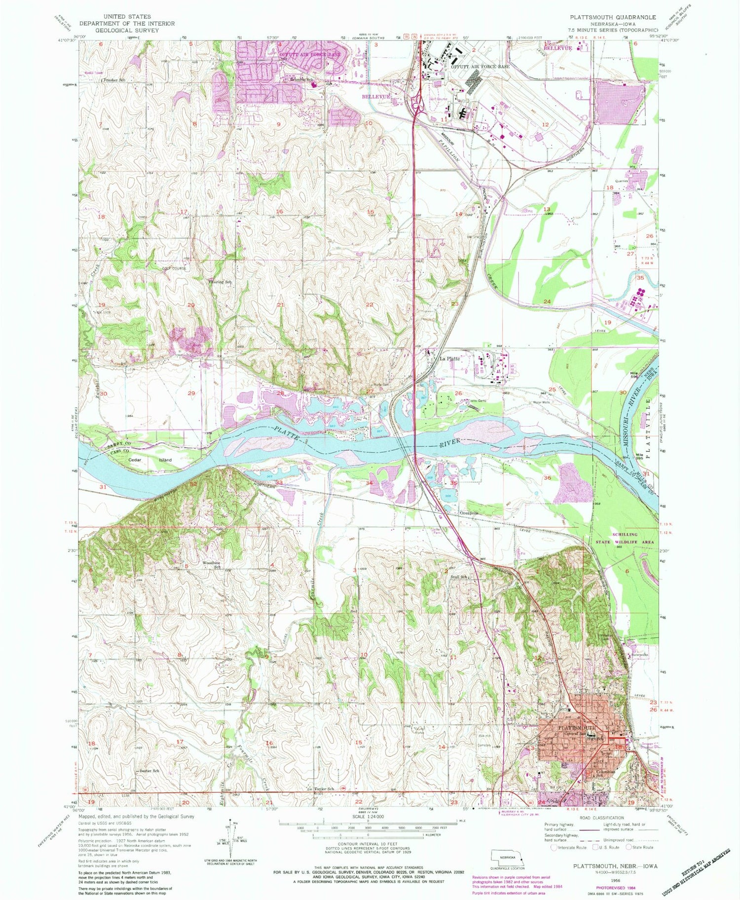 Classic USGS Plattsmouth Nebraska 7.5'x7.5' Topo Map Image