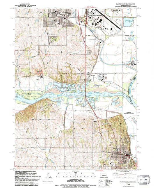 Classic USGS Plattsmouth Nebraska 7.5'x7.5' Topo Map Image