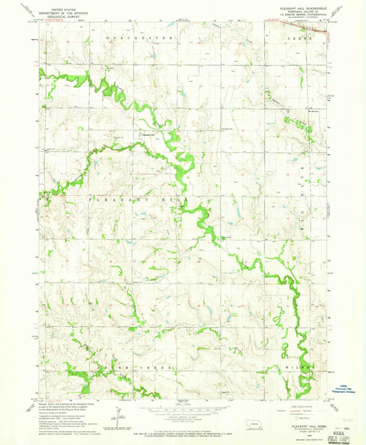 Classic USGS Pleasant Hill Nebraska 7.5'x7.5' Topo Map Image