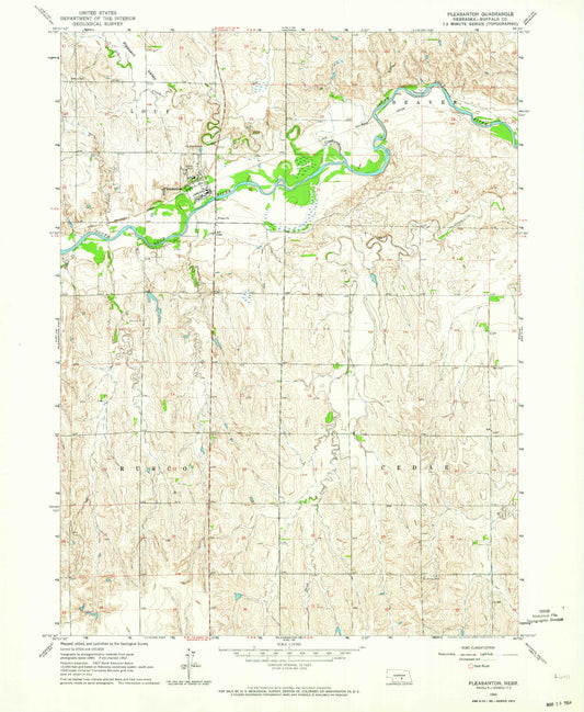 Classic USGS Pleasanton Nebraska 7.5'x7.5' Topo Map Image