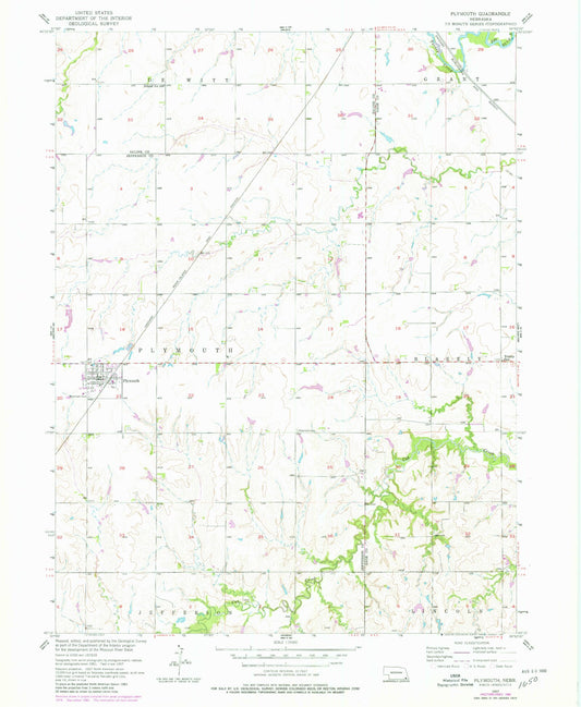 Classic USGS Plymouth Nebraska 7.5'x7.5' Topo Map Image