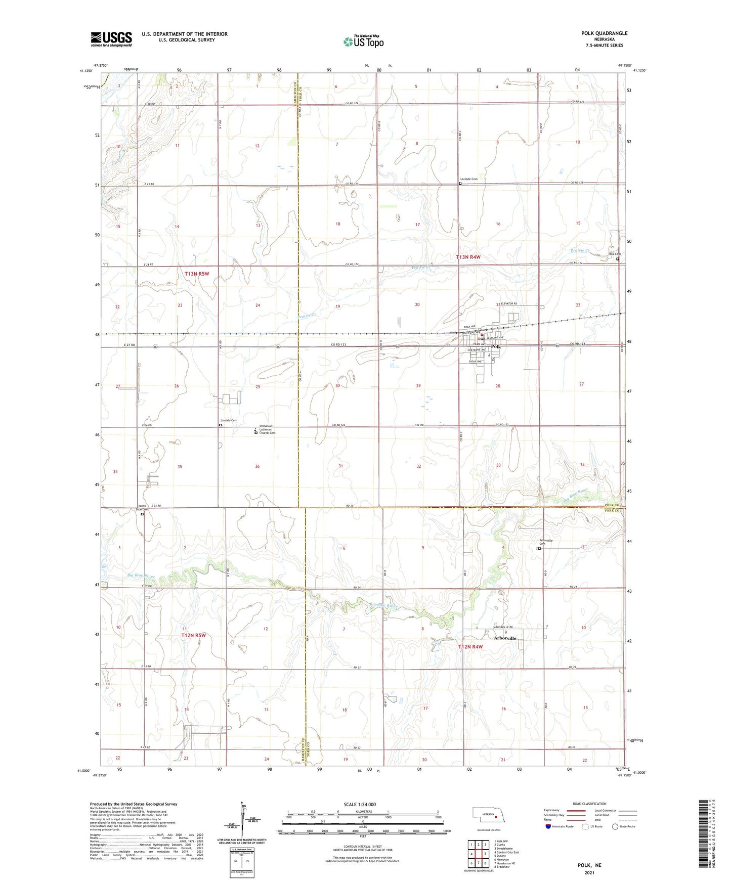 Polk Nebraska US Topo Map Image