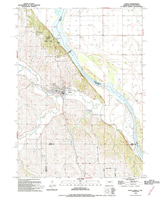 Classic USGS Ponca Nebraska 7.5'x7.5' Topo Map Image