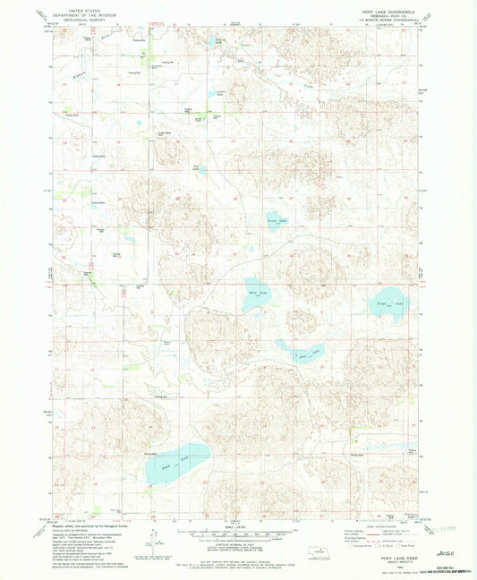 Classic USGS Pony Lake Nebraska 7.5'x7.5' Topo Map Image